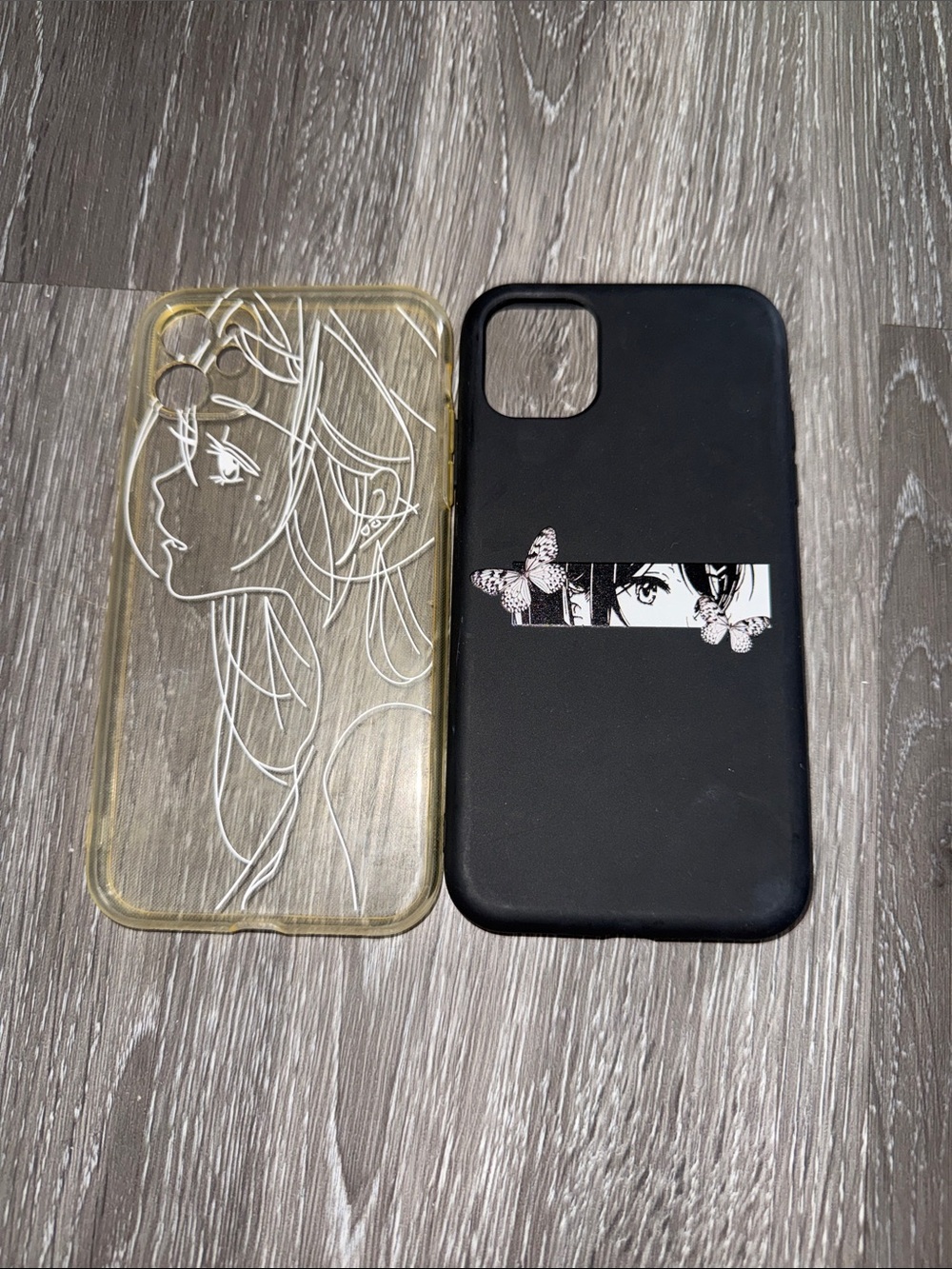 iPhone 11 Black Anime Butterfly Clear & Black Decorative Phone Case Set